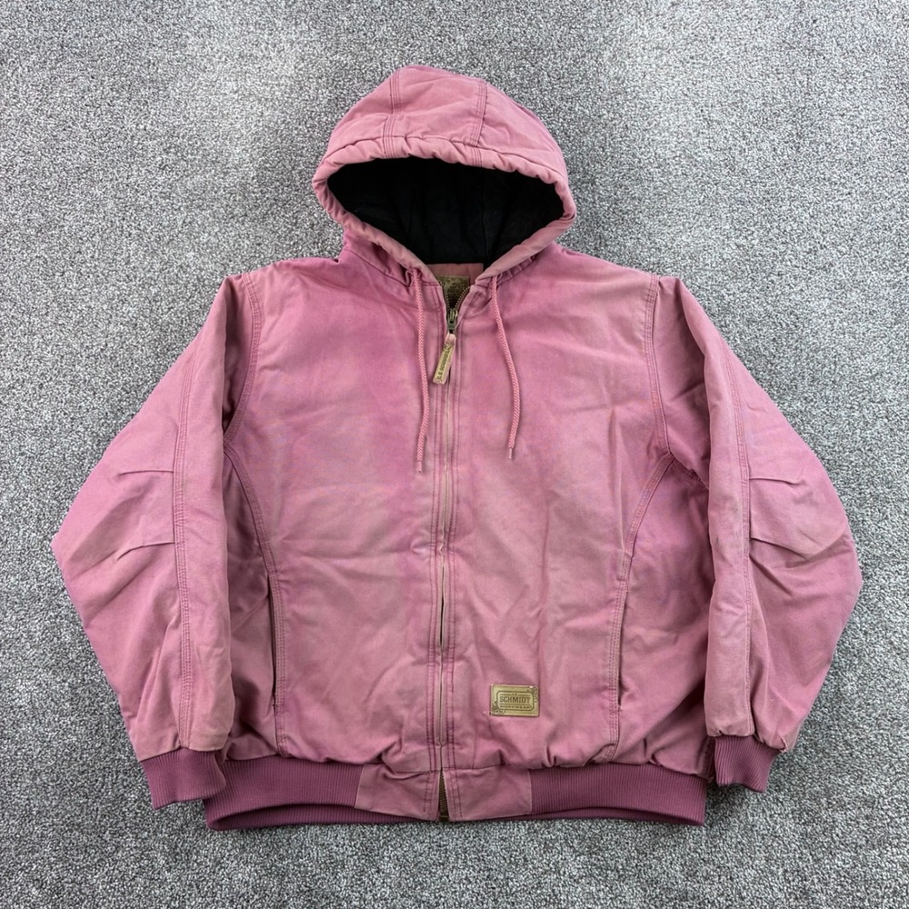CE Schmidt Jacket Womens XL Pink Quilted Lined Hooded Zip Canvas Workwear